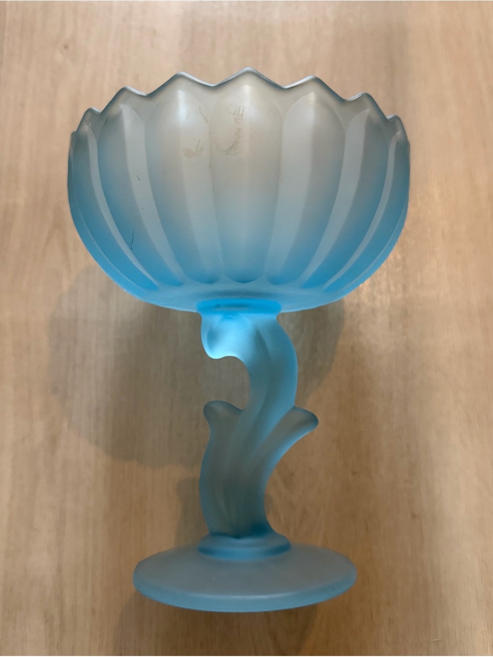 Vintage Indiana Glass Frosted Blue Lotus Blossom Pedestal Compote